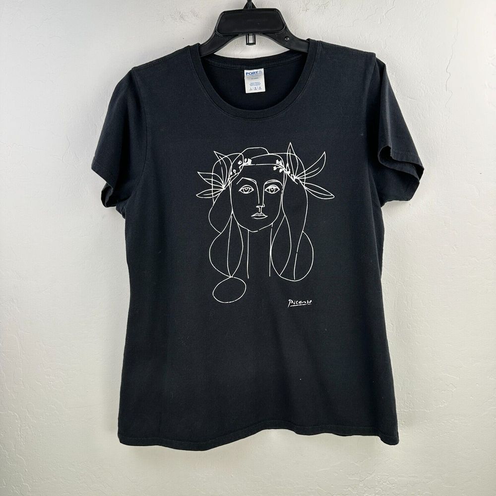 Picasso T-shirt Black Artwork Drawing Girl‎ Indie NYC Minimalist Womans L